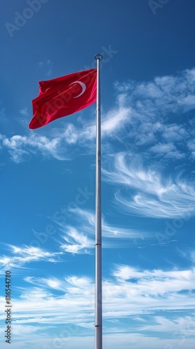 Turkey flag on a flagpole against a blue sky