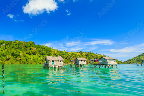 Beautiful landscapes view borneo sea gypsy water village in Bodgaya Mabul Island, Semporna Sabah, Malaysia.