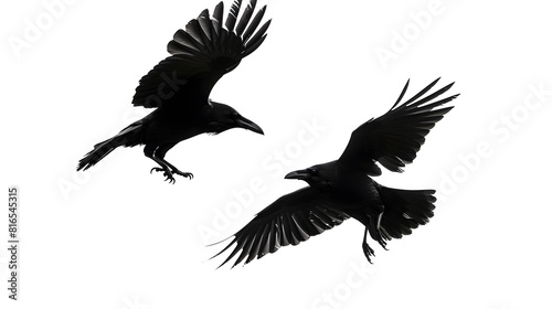 Birds flying ravens isolated on white background Corvus corax Halloween  flying bird silhouette of a large black bird cut on a white background for graphic design applications   Generative AI