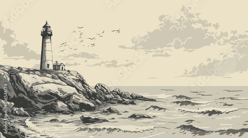 Freehand drawing of beautiful seaside landscape  photo