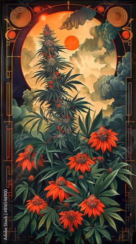 Art deco poster of a 1920s themed cannabis lounge elegant lines