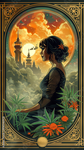 Art deco poster of a 1920s themed cannabis lounge elegant lines