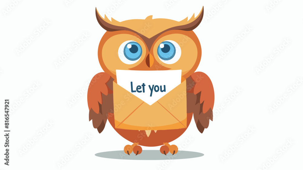 Funny owl holding envelope mail or message and phrase