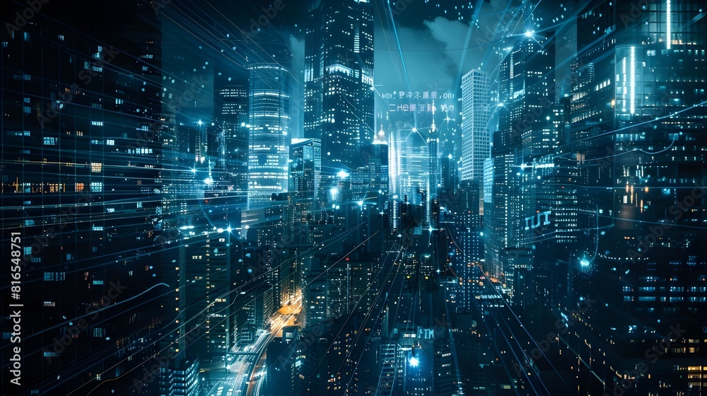 Abstract technology background with the smart city of futuristic technology internet and big data 4g 5g 6g connection. AI (Artificial Intelligence) technology digital data network connection Abstract technology background with the smart city of futuristic technology internet and big data 4g 5g 6g connection. AI (Artificial Intelligence) technology digital data network connection