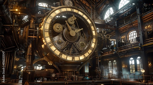 Casino in a giant clock tower  with gears and moving parts  and a ticking sound ambiance