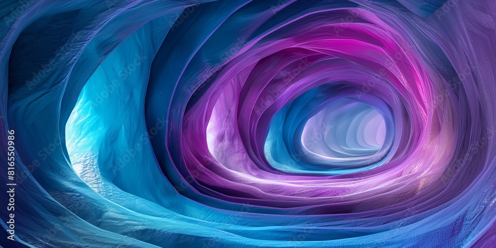 Obraz premium Lilac, Turquoise and Blue Colored Curves form Abstract Swoosh Tunnel.