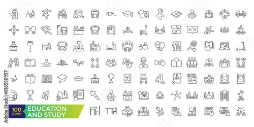 Education and study set of icons in line style. Learning icons for web and mobile app. UI icon collection and Vector illustration.