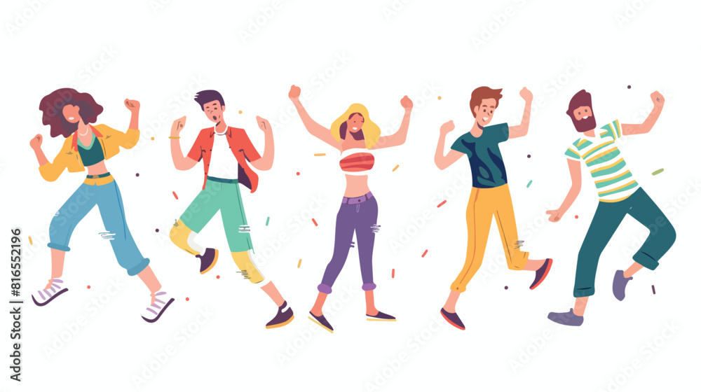 Group of young happy dancing people or male and femal