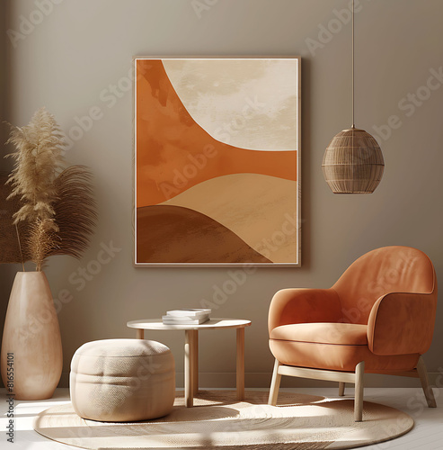 digital frame mockup to display your photography on any table, in the style of childlike illustrations, organic geometric shapes, earthy textures, uhd image, light orange and dark beige