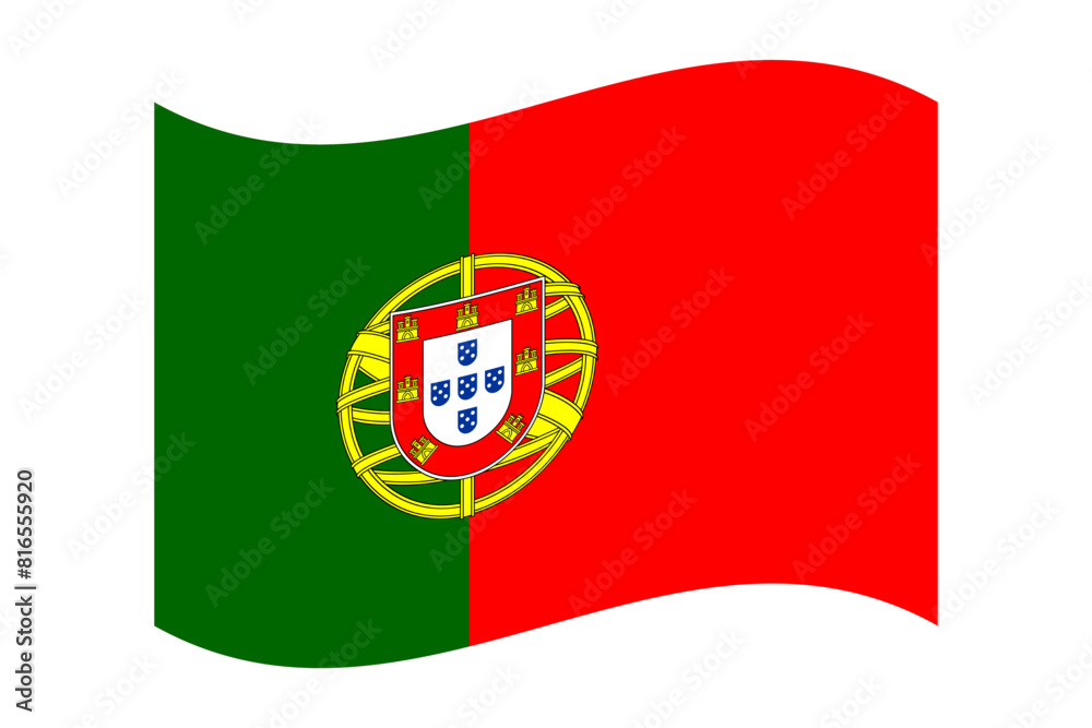 Vector illustration of wavy Portugal flag on transparent background