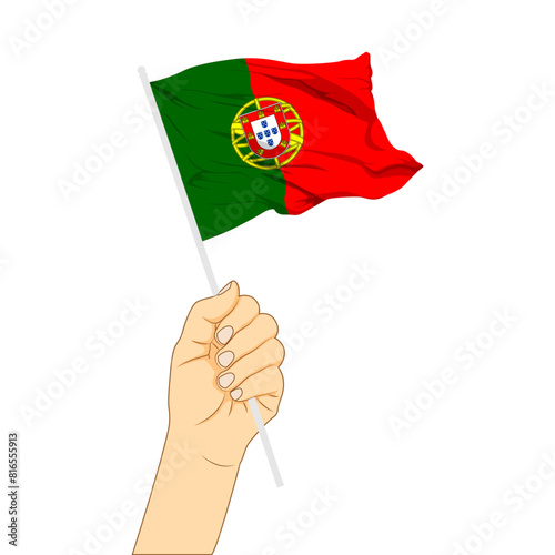 Vector illustration of Portugal flag in hand on transparent background