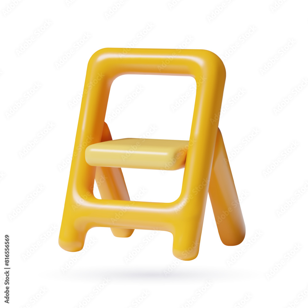Ladder icon 3d render. Portable folding stepladder three dimensional vector illustration. Minimal cartoon style construction and repair equipment object isolated on white background. Ladder icon 3d render. Portable folding stepladder three dimensional vector illustration. Minimal cartoon style construction and repair equipment object isolated on white background.