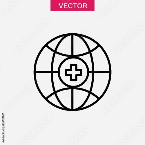 Earth globe with medical cross outline icon.vector flat trendy style illustration for web and app..eps