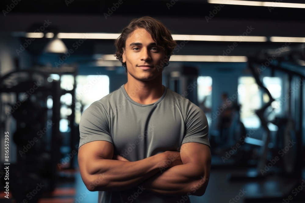 portrait of personal trainer in gym portrait of personal trainer in gym