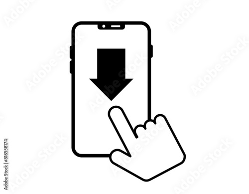 スマホを操作するイラスト　下にスワイプ