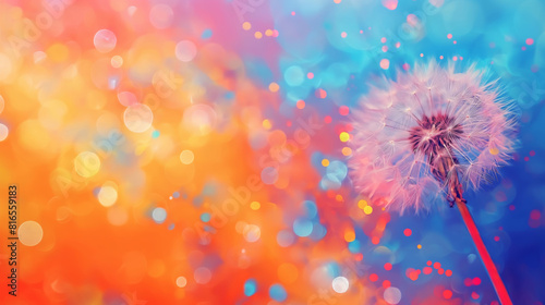 Dandelion on a colorful background. Creative background art design with copy space. 
