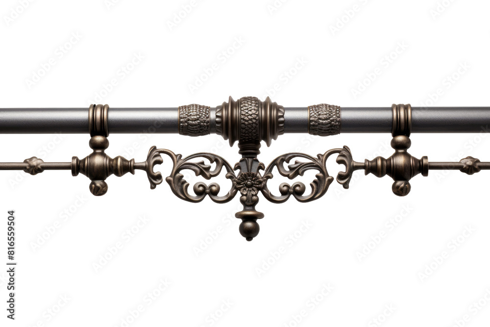 The Contoured Symphony: A Close-Up of a Metal Curtain Rod on White or PNG Transparent Background. The Contoured Symphony: A Close-Up of a Metal Curtain Rod on White or PNG Transparent Background.