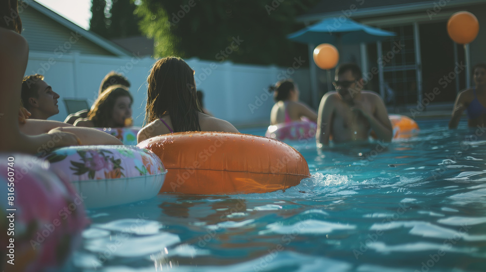 Happy multiethnic young people having fun playing together in the swimming pool at the summer pool party. Summer vacation tropical vibes, people having fun in the water, summertime activities. Happy multiethnic young people having fun playing together in the swimming pool at the summer pool party. Summer vacation tropical vibes, people having fun in the water, summertime activities.