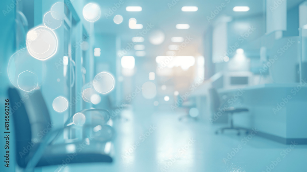 Bright and modern hospital corridor with blurred foreground and sunlit background, conveying a clean and sterile environment. Bright and modern hospital corridor with blurred foreground and sunlit background, conveying a clean and sterile environment.