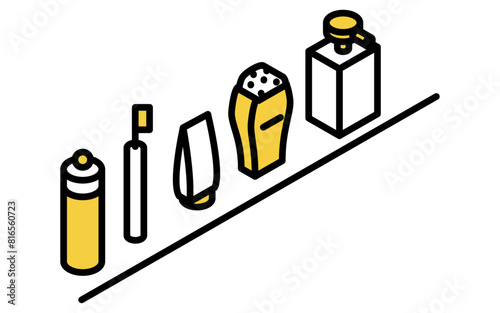 洗顔洗面セット、アイソメトリックイラスト