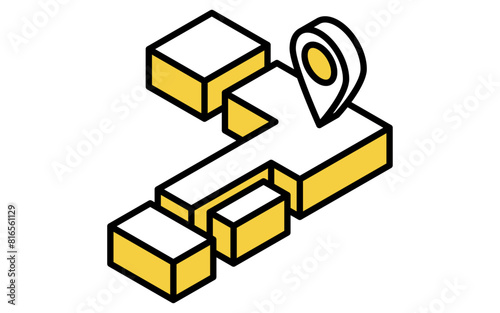 日本地図とGPSピン、アイソメトリックイラスト