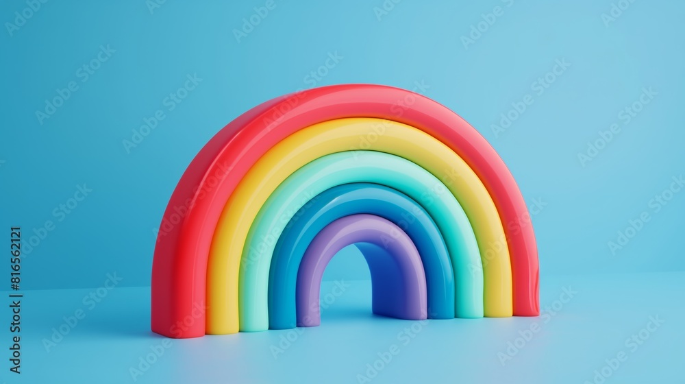 Colorful plastic rainbow on blue background in studio lighting. Colorful plastic rainbow on blue background in studio lighting.