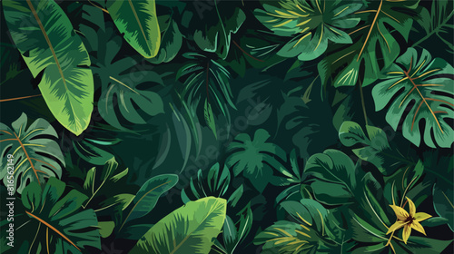 Horizontal background with green tropical leaves 