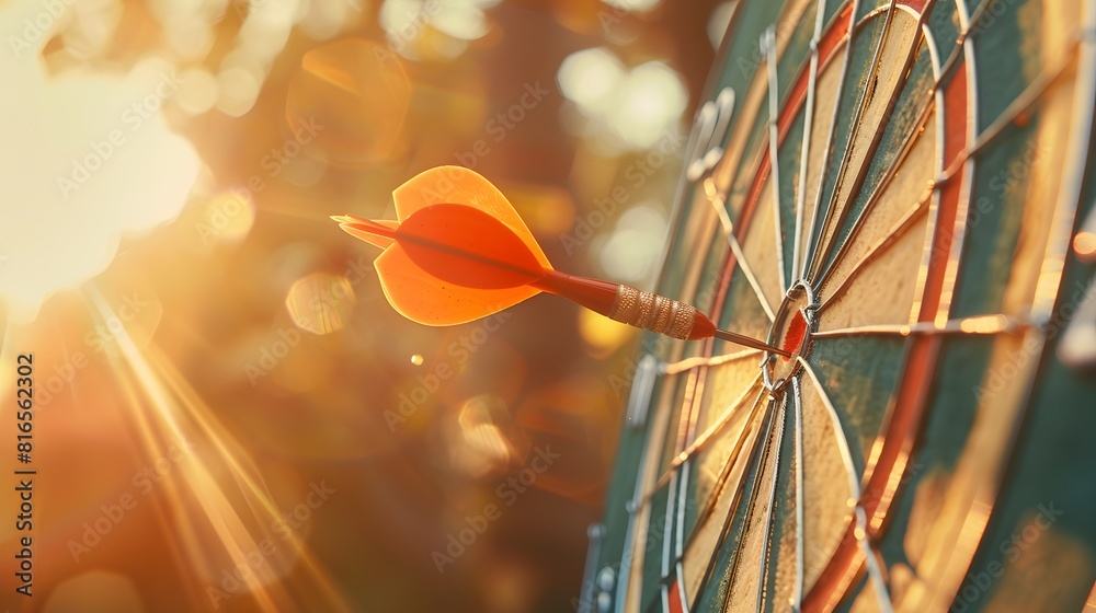 bullseye target or dart board has red dart arrow throw hitting the center of a shooting for business targeting and winning goals business concepts. bullseye target or dart board has red dart arrow throw hitting the center of a shooting for business targeting and winning goals business concepts.