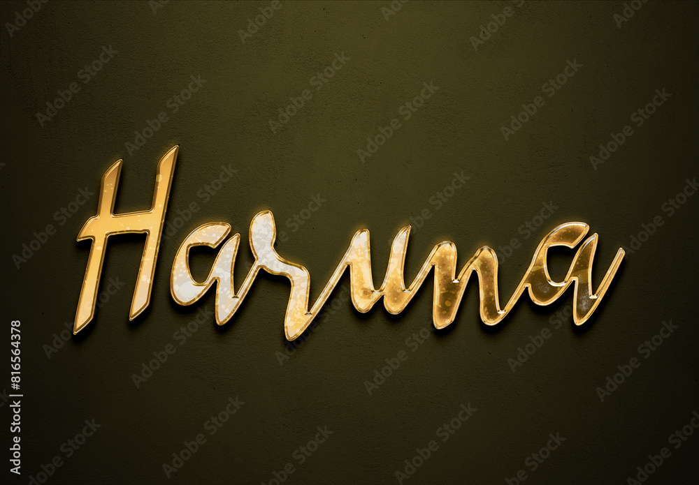 Old gold text effect of Japanese name Haruna with 3D glossy style Mockup. Old gold text effect of Japanese name Haruna with 3D glossy style Mockup.