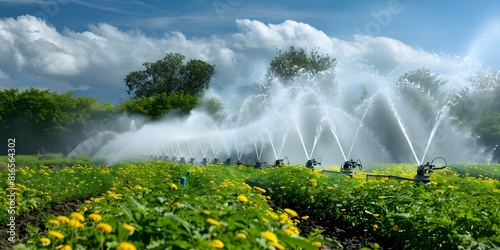 Efficient irrigation system for sustainable agriculture conserving water and reducing pollution. Concept Sustainable Agriculture, Efficient Irrigation, Water Conservation, Pollution Reduction