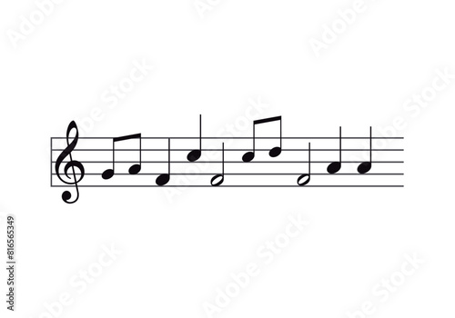 Pentagrama negro con notas musicales en fondo blanco.