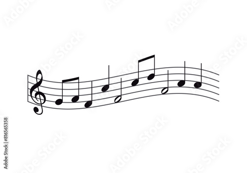 Pentagrama negro con notas musicales en fondo blanco.