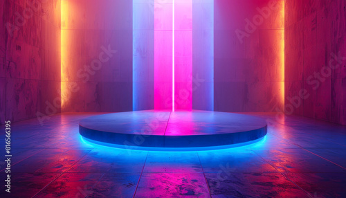Empty Stage with Neon Lights, Product Podium
 photo