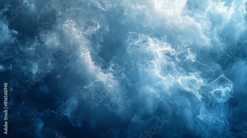 The background is a light blue white smoke with a color gradient rough abstract background shine bright light and glow template with an empty space. Noise, grain and grunge texture are added to this photo