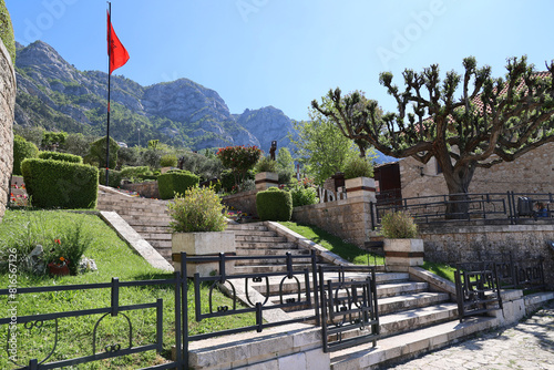 Public garden in front of the Skanderbeg Museum in the city of Kruja, Albania