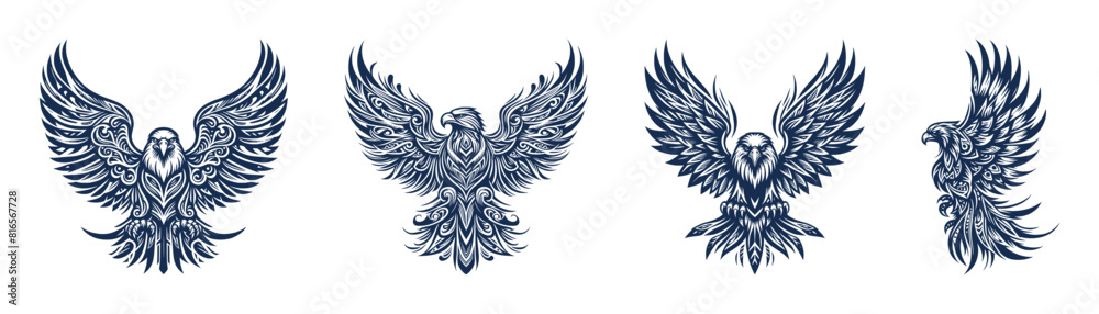 Fototapeta premium vector set of eagle tattoo - tribal ethnic decorative (artwork 1)