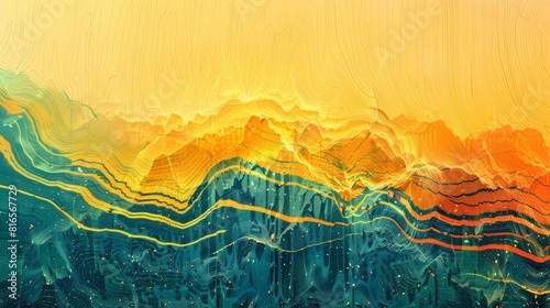 Abstract of seismic data visualization along the San Andreas fault, in a dynamic, digital abstract art style