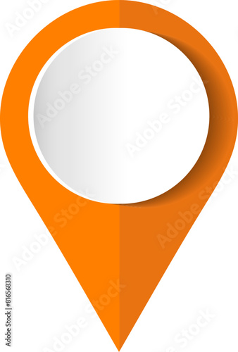 Orange map pin. Concept of global coordinate, dot, needle tip, ui. Map Marker Icon