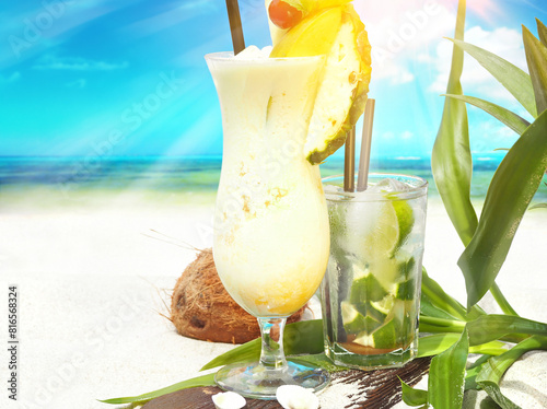 Pina Colada at the Beach - Tropical Coconut Cocktail