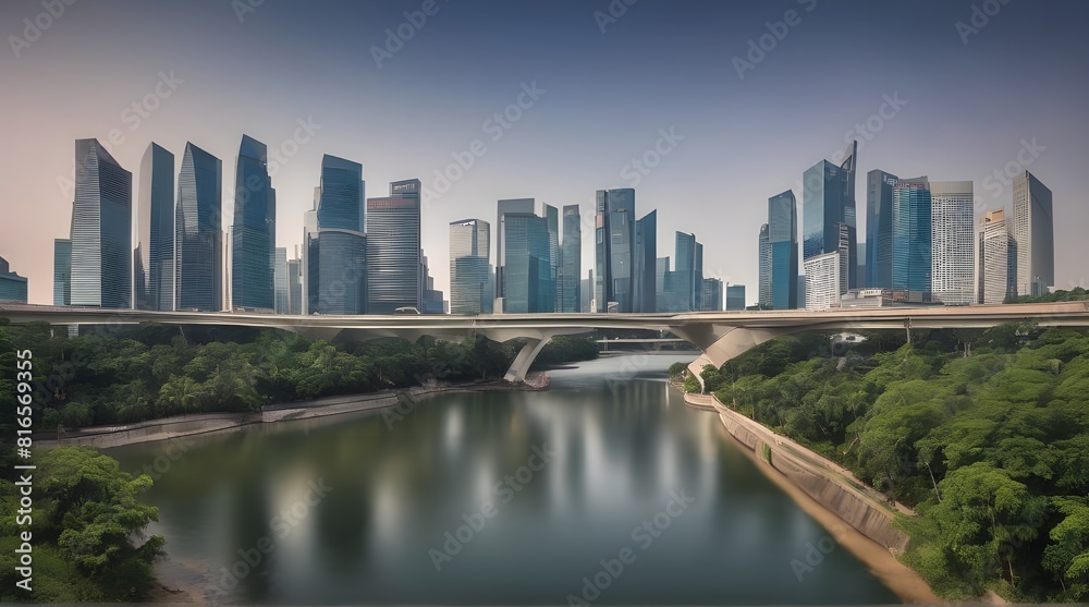 Symmetrical Overpass Going Over a River in Singapore. generative.ai Symmetrical Overpass Going Over a River in Singapore. generative.ai