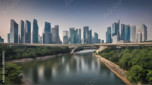 Symmetrical Overpass Going Over a River in Singapore. generative.ai © Amara