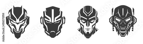 set of black design of robot heads