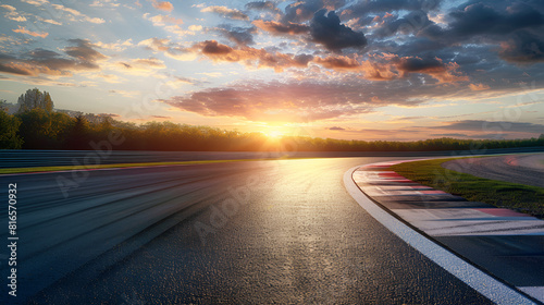 Empty race track with sunset sky ,generative ai