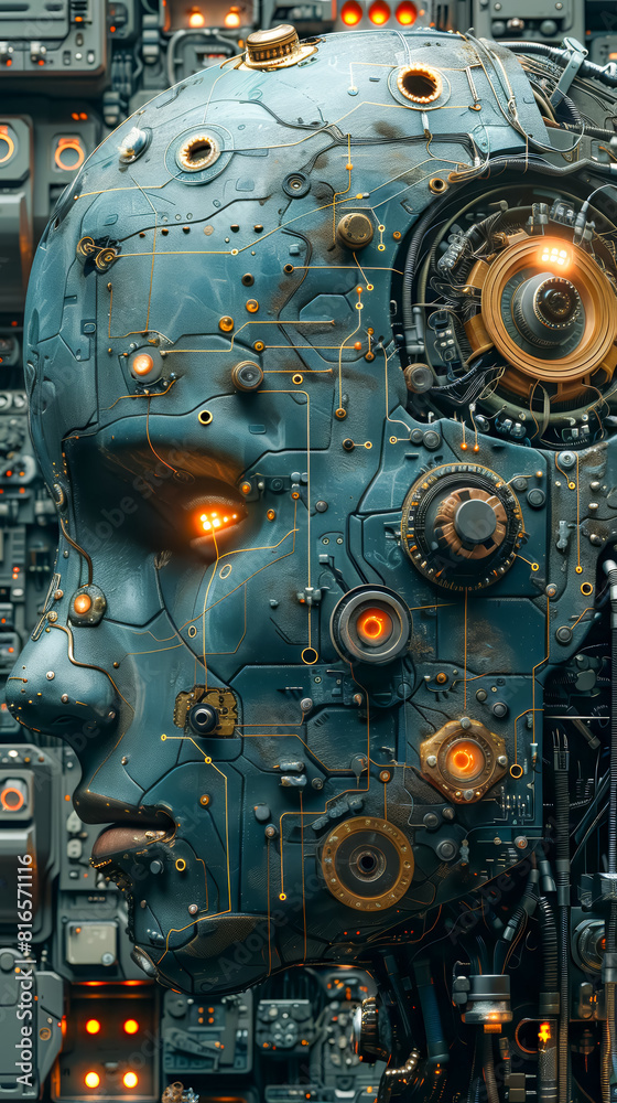 Cybernetic AI brain interface intricate circuit patterns Cybernetic AI brain interface intricate circuit patterns