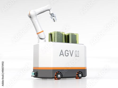 AGV for Semiconductor Fab with Foup on white background. Generic design. 3D rendering image.