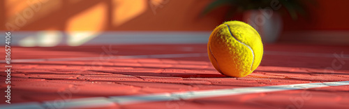 a tennis ball on a red surface