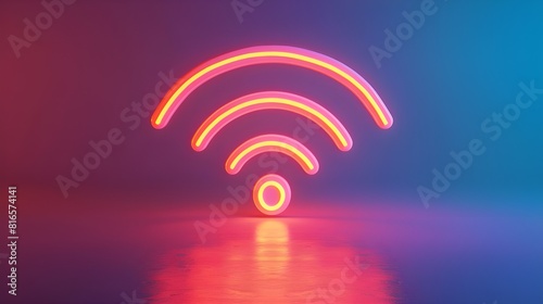 Wifi hotspot symbol, wi-fi internet zone, communication technology, free connection and 5G network icon neon loop concept. Futuristic abstract 3d rendering 