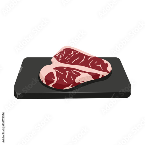 Delicious beef steak on stone tray. Rib eye. Sirloin. Uncooked raw meat