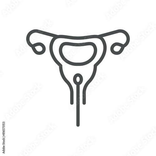 Gynecology Examination Icon. Vector Linear Illustration of Uterus and Medical Instrument, Representing Gynecological Checkup Procedure. Isolated Outline Medical Sign.