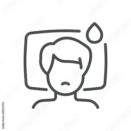 Nocturia Icon. Vector Illustration of Person in Bed with Urine Drop, Representing Frequent Nighttime Urination. Isolated Outline Medical Sign.
